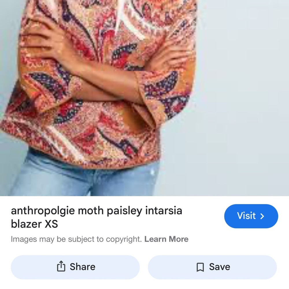 Anthropolgie moth paisley Intarsia Blazer
